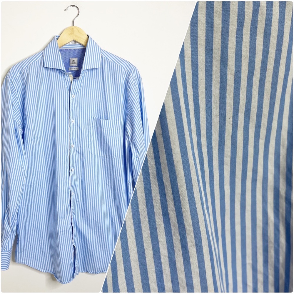 Peter Millar Blue Stripe Mens Dress Shirt Size Large